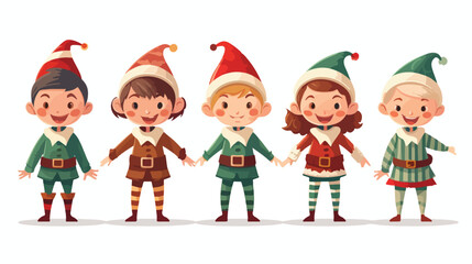 Obraz na płótnie Canvas Kids in elf costumes. Christmas party carnival wint