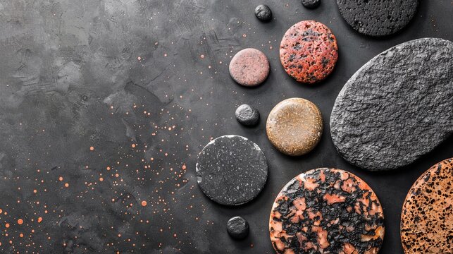 stone texture dark background. background of decorative round stones