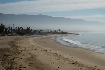 beach promenade with palm trees and beach of Santa Barbara