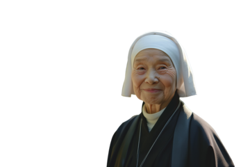 kind, candid, sincere catholic nun isolated on transparent background object for design, png