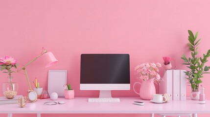 A bloggers desk organization in a cute 3d style  AI generated illustration - obrazy, fototapety, plakaty