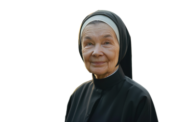 kind, candid, sincere catholic nun isolated on transparent background object for design, png