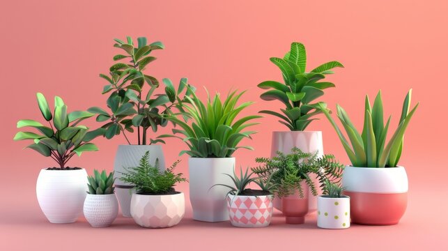 A bloggers plant collection in a cute 3d style  AI generated illustration