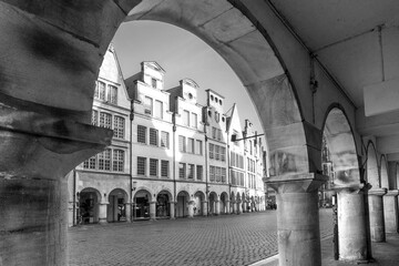 view to historic principalmarket street at the old town of Münster, Germany