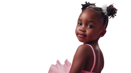 little girl ballerina in a pink tutu, children's ballet school, class, isolated on a transparent background PNG object