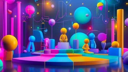 A colorful 3d illustration of a game show with animated contestants  AI generated illustration - obrazy, fototapety, plakaty