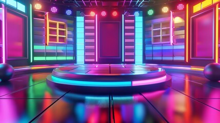 A colorful 3d illustration of a game show set  AI generated illustration - obrazy, fototapety, plakaty
