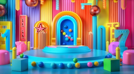 A colorful 3d illustration of a game show set  AI generated illustration - obrazy, fototapety, plakaty