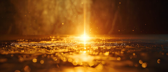 Close-up of sunlight on a wet floor showing dust particles dancing in the light.