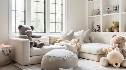 A cozy living room with oversized plush toys  AI generated illustration