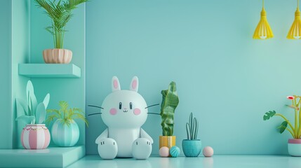 A cute 3d character creating a DIY room decor project  AI generated illustration