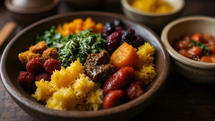 A hearty dish of fluffy couscous with colorful vegetables, a delicious meal option for lunch or dinner. Generated AI