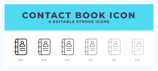 Contacts book icon with different stroke. Editable stroke. Vector illustration.