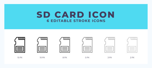 Sd card icon symbol. Logo illustration thin line. Bold line vector icons. Editable stroke