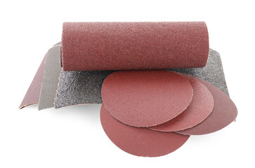 Many sheets of sandpaper isolated on white