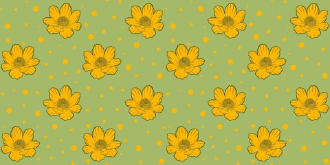 Seamless floral pattern adonis line graphic spring summer cute romantic contour