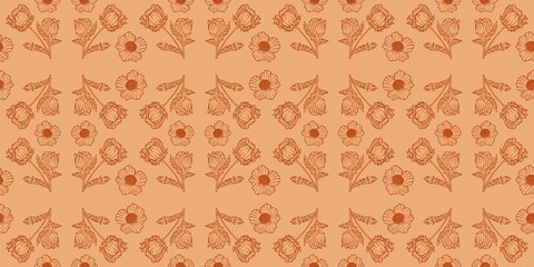 Seamless floral pattern adonis line graphic spring summer cute romantic contour - obrazy, fototapety, plakaty