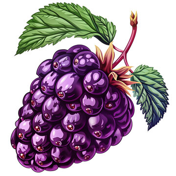 purple blackberry fruit with green leaves clip art preview