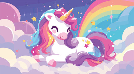 Magic cute unicorn stars on the clouds poster greet