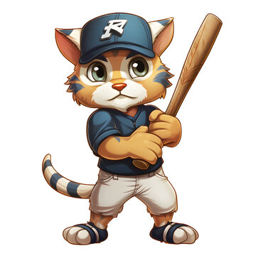 Cute Feline Athlete character with baseball in hand