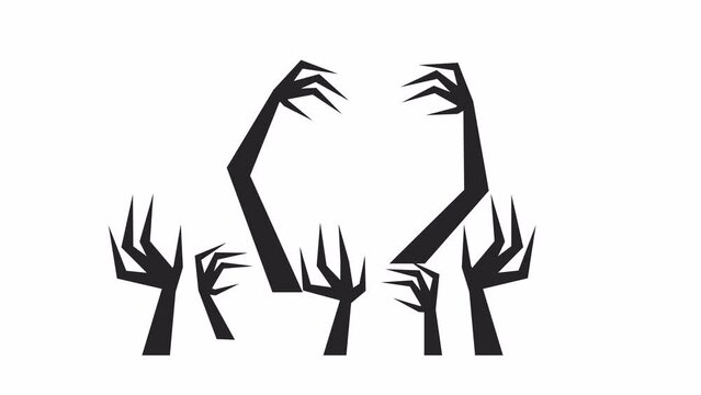 Monsters hands catching victims outline cartoon animation. Schizophrenia episode 4K video motion graphic. Cursed creatures 2D monochrome linear animated claws isolated on white background