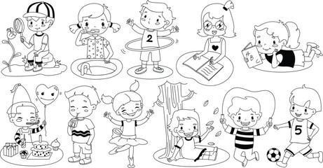 Set Vector. Stock Illustrations isolated Emoji character cartoon kids stickers.