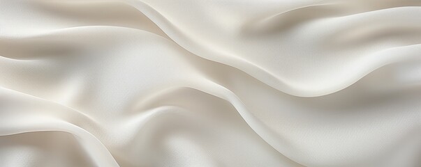 White linen fabric with abstract wavy pattern. Background and texture for design, banner, poster or packaging textile product. Closeup. with copy space 