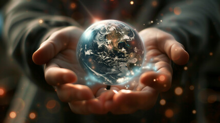 Fototapeta premium hand holding globe