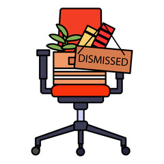 New Position Vacant concept, Office Executive Chair with Cardboard Box Perks Resign vector icon design,  out of work  symbol,  Layoff sign, Unwaged stock illustration