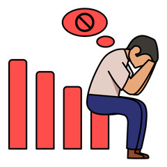 Businessman in depression due to continuous loss in business concept, Stagflation as finance vector icon design,  out of work  symbol,  Layoff sign, Unwaged stock illustration