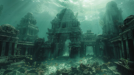Exploring the submerged ruins of ancient civilizations, inhabited by marine life and encrusted in coral.