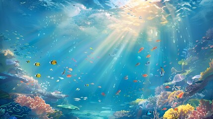 Fototapeta na wymiar AI illustration of a vibrant fish swimming in the sunlit ocean depths