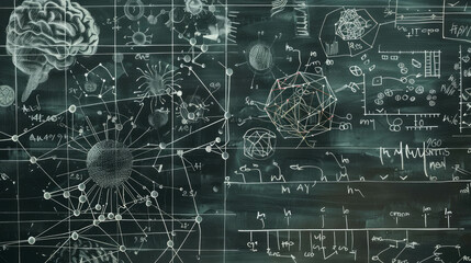 Transform your designs with this image capturing scientific formulas written in white chalk on a blackboard, symbolizing the pursuit of knowledge and academic achievement.AI generative - obrazy, fototapety, plakaty