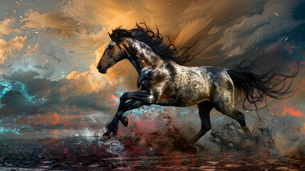 Arabian horse in field speed run freedom animal