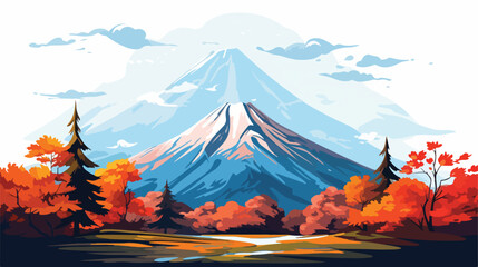 Maple autumn Fuji icon 2d flat cartoon vactor illus
