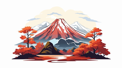 Maple autumn Fuji icon 2d flat cartoon vactor illus