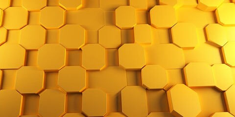 Yellow background with hexagon pattern, 3D rendering illustration. Abstract yellow wallpaper design for banner, poster or cover with copy space  - obrazy, fototapety, plakaty