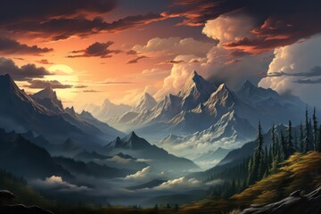 sunset in the mountains