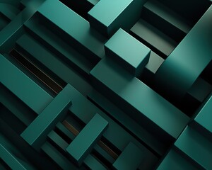 A 3D rendering of a teal and black geometric pattern.