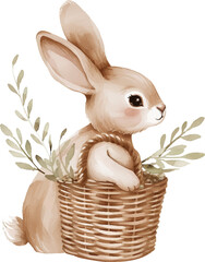 Bunny with a basket of florals. Watercolor vector illustration - 791647521