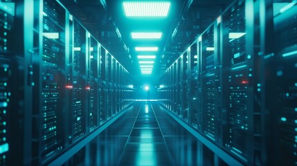 A high-tech quantum blockchain server room - obrazy, fototapety, plakaty