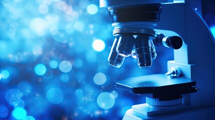 Microscope in a lab with blue background