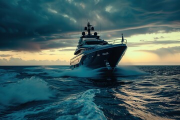Luxury Yacht Sailing in Open Ocean - obrazy, fototapety, plakaty