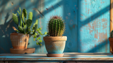 A cactus on a wooden dresser - Powered by Adobe