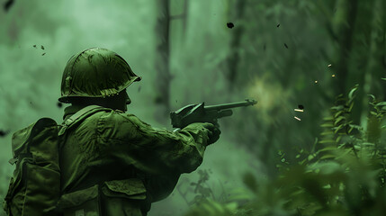 Soldier Shooting with Handmade Gun in Action