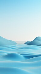 Fototapeta na wymiar 3d render, cartoon illustration of cyan hills with water in the background, simple minimalistic style, low detail copy space for photo text or product