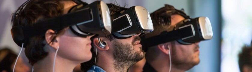 A philanthropic event where attendees use VR headsets to see the direct impact of their crypto donations - obrazy, fototapety, plakaty
