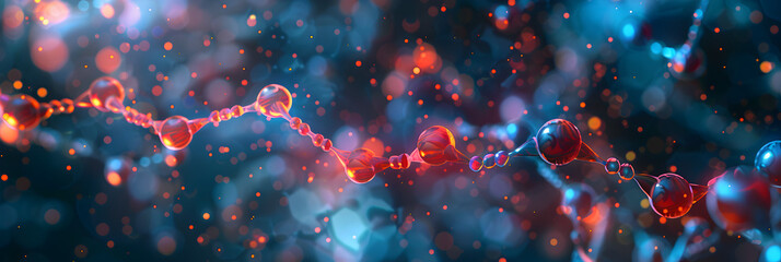 Fantasy visualization of DNA colorful strands against dark space showing genetic intrigue. 
