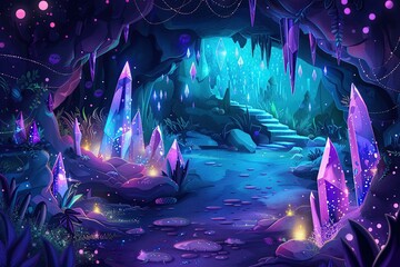 Enchanted crystal cave, illustration style