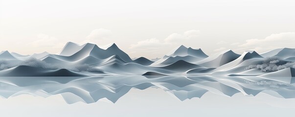 3d render, cartoon illustration of gray hills with water in the background, simple minimalistic style, low detail copy space for photo text or product, blank